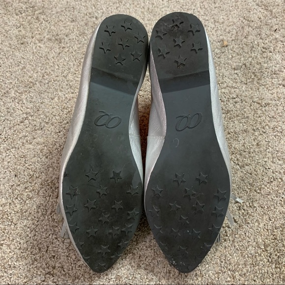 OQ Silver Metallic LEATHER Triple FRINGE Designer FLATS Shoes  37 - Picture 6 of 7